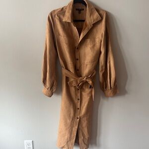 Banana Republic Camel Button-Up Vegan Suede Midi Dress with Belt
